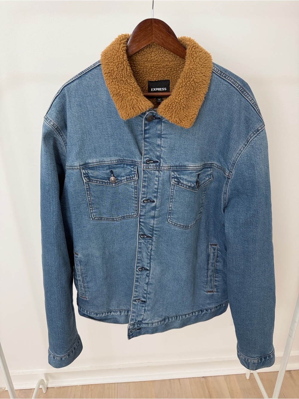 Express Blue Denim Jacket with Camel Sherpa Lining